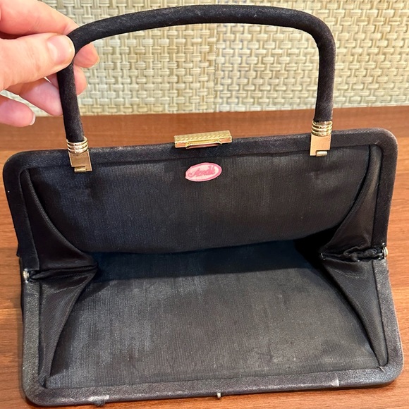 VTG 1960s Black Satin Top Handle Evening Bag by Ande' - Picture 7 of 13